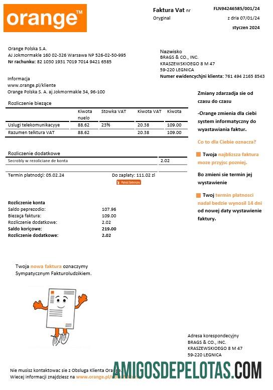 imprimível Modelo de conta de serviços públicos laranja da Polônia em formatos Word e PDF
